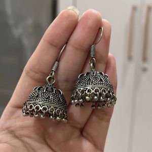 Oxidised Silver Plated Jhumka Earrings