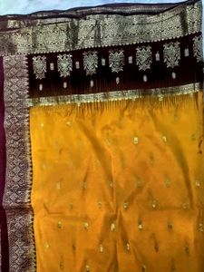 Yellow Color Colour Wedding Banarasi Silk sare