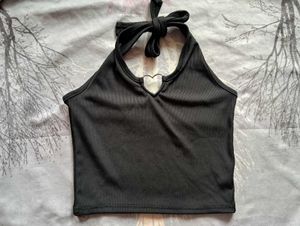 Black Halter Top with Heart Detail