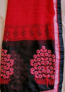 Red & Black Floral Saree