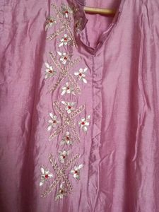 Elegant Pink Embroidered Kurta Organza Dupatta