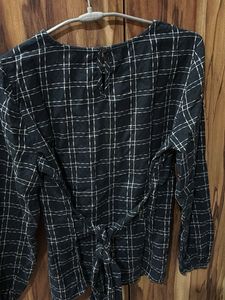 Navy Blue Plaid Long Sleeve Top