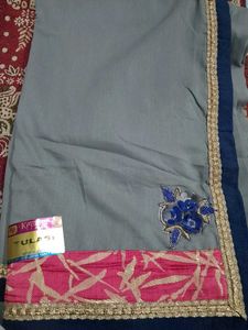 Grey Designated Work Saree With Unstitched Blouse