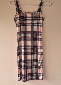 Square Neck Plaid Bodycon Dress