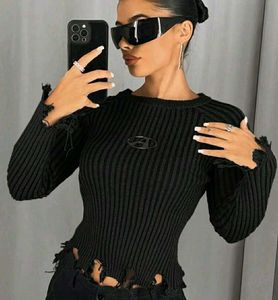 Distressed Black Knit Sweater