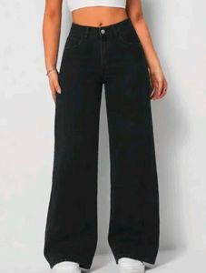Wide Leg Black Denim Jeans