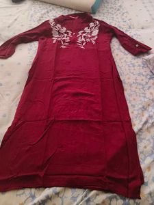 Maroon Embroidered Kurta