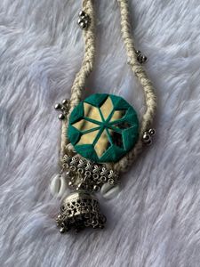 Jute &amp; Shisha Mirror Pendant Necklace