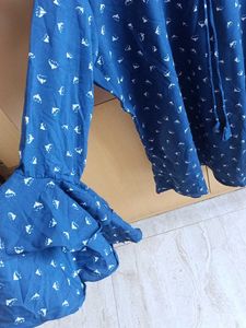 Blue Top With Double Flared-Bell Sleeves