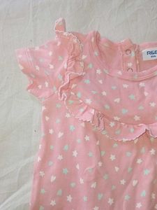 Cute Baby Girl Romper – Pink with Stars &amp; Hearts