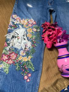 ZARA Floral Embroidered Jeans