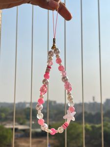 Pink Beaded Phone Charm