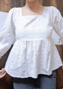 White Puff Sleeve Korean Top