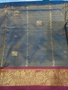 Kanchivaram Pure Silk   Grey And Orange Saree