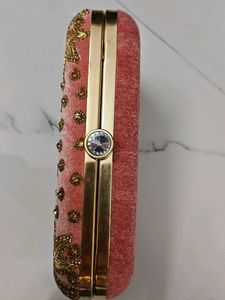 Pink Velvet Beaded Clutch