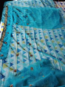 Greenish Blue Colour Net Saree