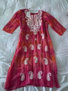 Pink &amp; Orange Embroidered Paisley Kurti - New with
