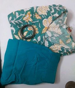 Floral Sea Green Kalamkari Print Kurti