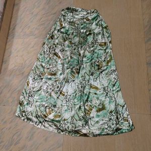Green Floral Printed Satin Skirt