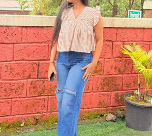 Striped Ruffle Sleeve Top