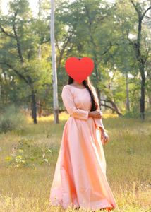 Peach Color Full Length 5 Mtr Gown
