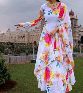 Floral Print Georgette Gown with Dupatta