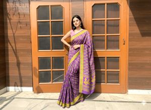 ✨🌷Green & Purple Diamond Print Saree