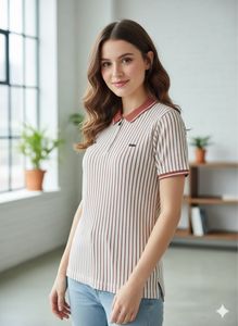 Striped Women Polo Top