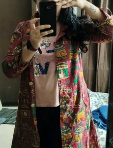 Deep Red Kalamkari Trench Coat