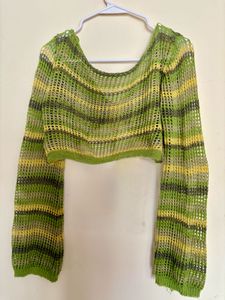 🧶 Multicolor Crochet Knit Shrug Top