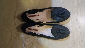 Prada Sparkly Midnight Blue Flats With Tassels