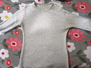 Silver Ribbed Long Sleeve Top