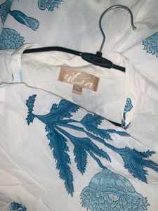 Utsa Blue Floral Butta Design Cotton A-Line Kurta
