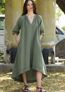 Olive Green Casual Midi Dress, L Size