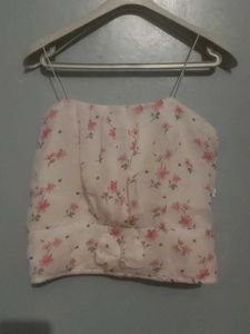 Beautiful Ful White Top With Shrug And Floral Prin
