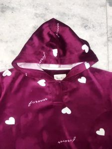 Burgundy Heart Print Hoodie
