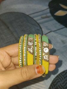Green and Yellow Bangle Set For Women