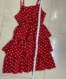 Polka Dots Frock With Tied Denim Jacket(7-8)