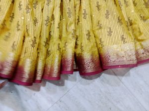 Golden Mustard Silk Saree with Maroon Zari