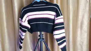 Stylish Striped Knit Crop Sweater – Brand New