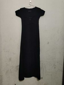 Elegant Black Stretchable Maxi Dress With Belt