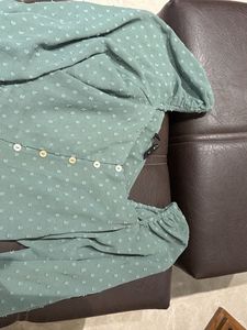 Green Sheer Button Top