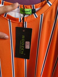 Rodzen Orange Striped Tee - Size L