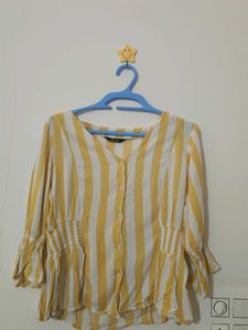 DNMX | Striped V-neck Top | Yellow-White Stripes