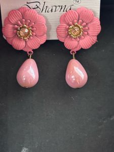 Peach Flower Drop Earrings