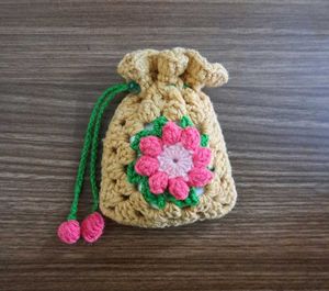 Handmade Crochet Pouch with Flower
