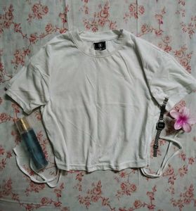 White Side Lace Crop Tee
