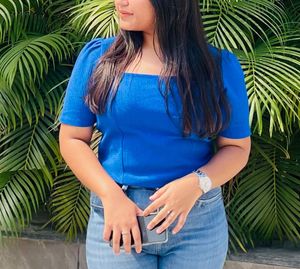 Blue Puff Sleeve Top square neck