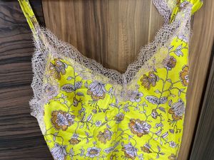 Floral Lace Trim Nightsuit Set w Cami And Shorts