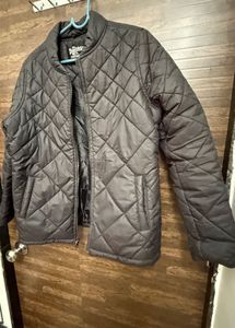 Women Black Solid Quilted Jacket